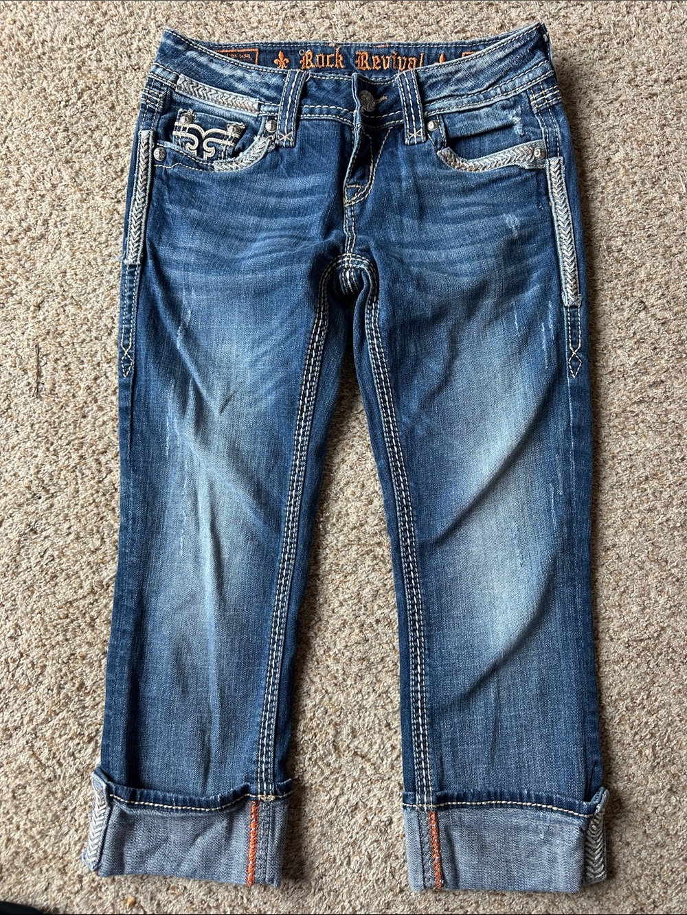 Rock Revival Women's Mid Wash Capris - Blue